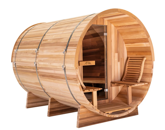 8 FT - Classic Red Cedar Barrel Sauna with Porch