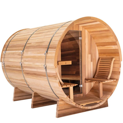 10 FT - Red Cedar Barrel Sauna with Porch 6-8 Person