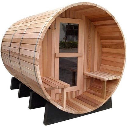 10 FT - Red Cedar Barrel Sauna with Porch 6-8 Person