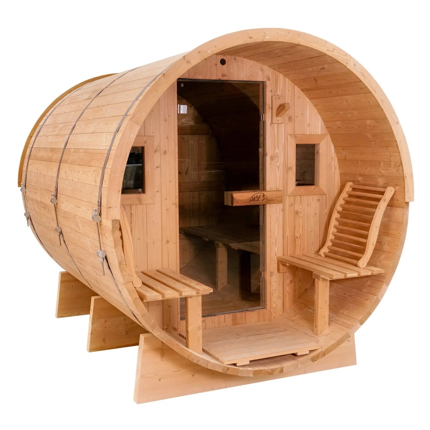 8 FT - Classic Thermowood Barrel Sauna 4-6 Person with Porch