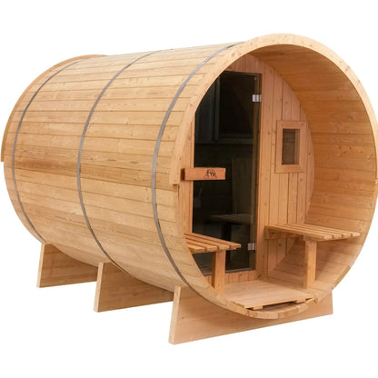 8 FT - Classic Thermowood Barrel Sauna 4-6 Person with Porch