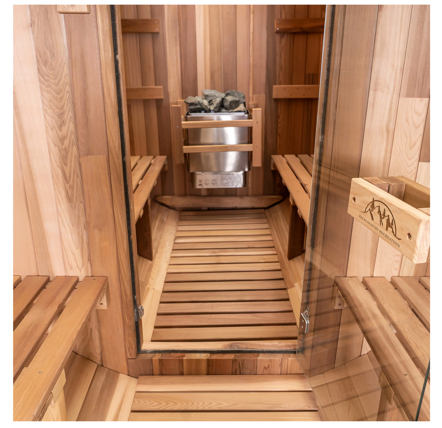 8 FT - Classic Red Cedar Barrel Sauna with Porch 4-6 Person