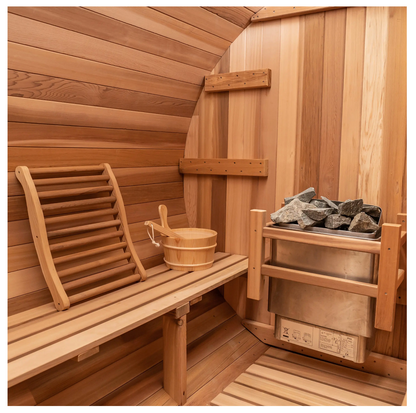 8 FT - Classic Red Cedar Barrel Sauna with Porch 4-6 Person