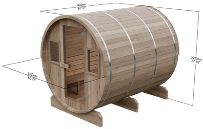 8 FT - Classic Thermowood Barrel Sauna 4-6 Person with Porch